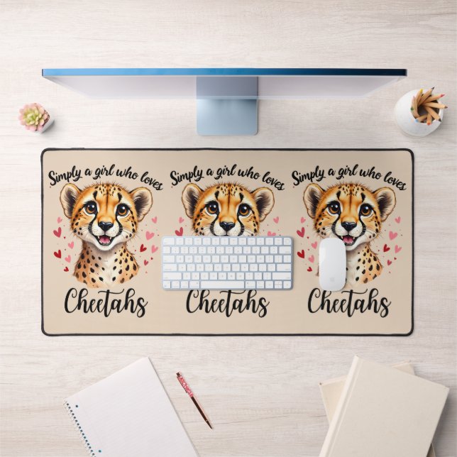 Cute Cheetah Lover Wildlife Art with Heart Accents Desk Mat (Office 1)