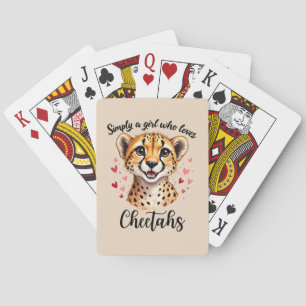 Cute Cheetah Lover Wildlife Art with Heart Accents Playing Cards