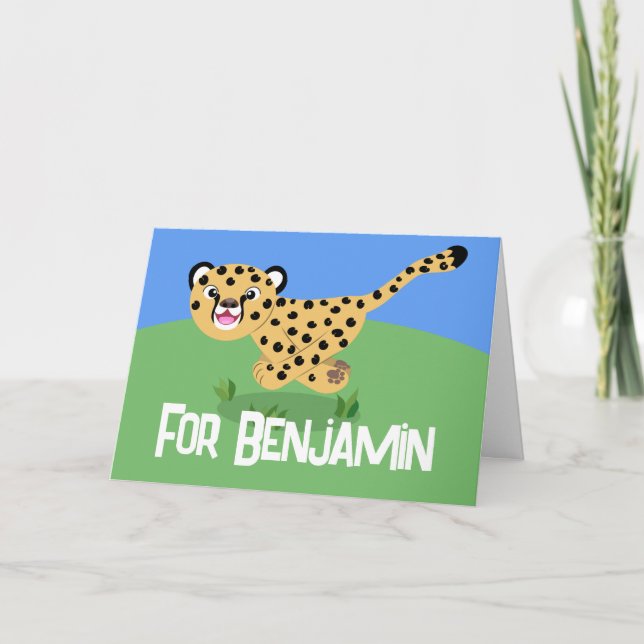 Cute cheetah running cartoon illustration card (Front)