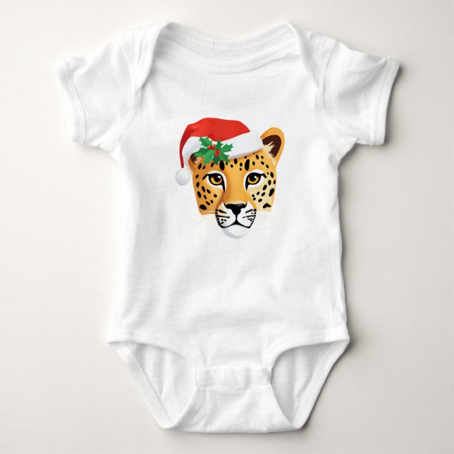 Cute Cheetah Safari Santa Christmas Costume Squad Baby Bodysuit (Front)