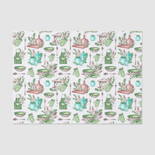 Cute Chef and Kitchen Utensils and Accessories  Tissue Paper (Front)