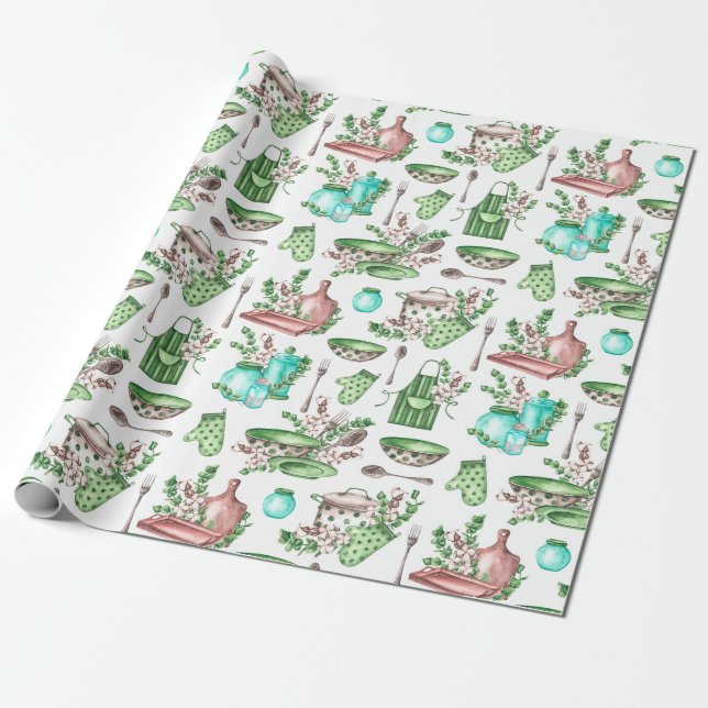Cute Chef and Kitchen Utensils and Accessories  Wrapping Paper (Unrolled)