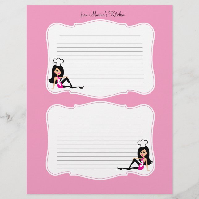 Cute Chef Art Recipe Pages for Binders #2 (Front)