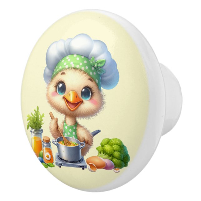 Cute chef bird lovers kitchen  ceramic knob (Right)