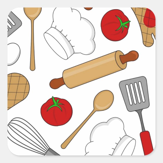 Cute Chef / Cook Love Pattern Square Sticker (Front)