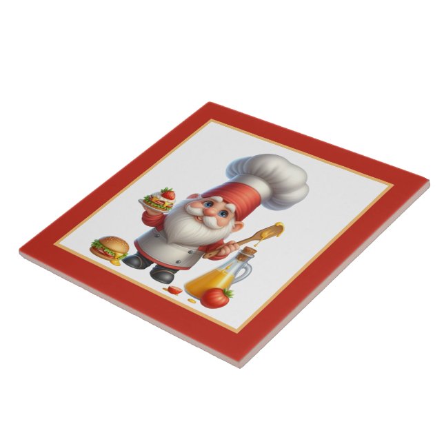 Cute chef cook lovers kitchen gnome  tile (Side)