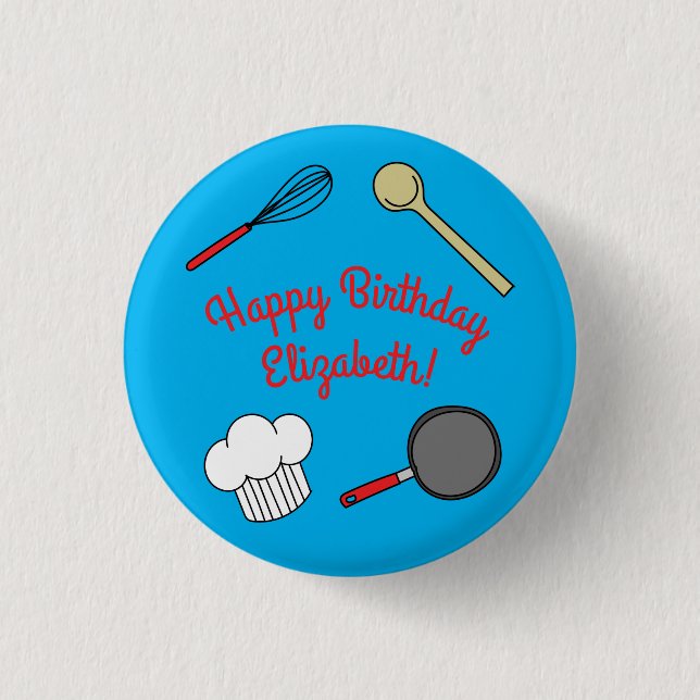 Cute Chef Cooking Kids 1st Birthday Party 3 Cm Round Badge (Front)