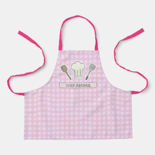 Cute Chef Cooking Personalised Pink Gingham Apron