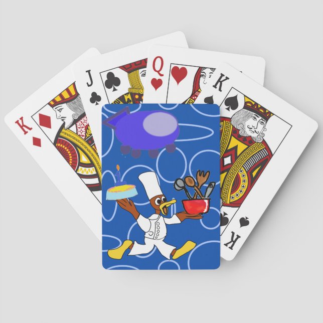 Cute Chef Ducky Kazoo Blue Circles Playing Cards (Back)