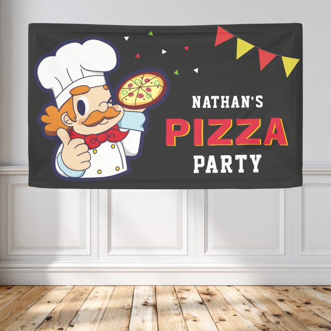 Cute Chef Kids Pizza Birthday Party Banner (Creator Uploaded)