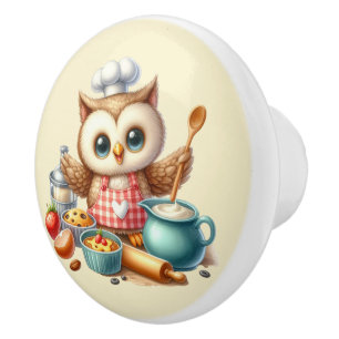 Cute chef kitchen bird owl ceramic knob