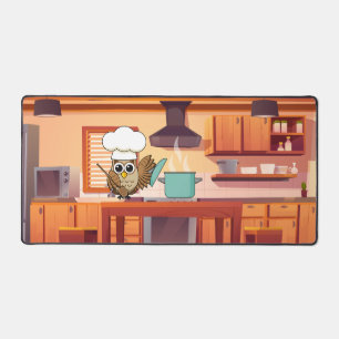 Cute Chef Owl Cooking in Kitchen Desk Mat