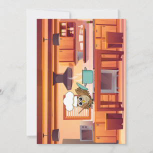 Cute Chef Owl Cooking in Kitchen Holiday Card