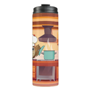 Cute Chef Owl Cooking in Kitchen Thermal Tumbler