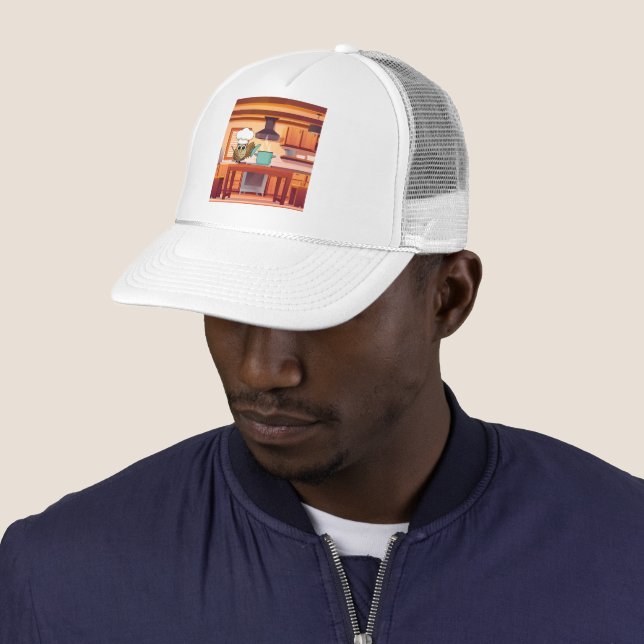 Cute Chef Owl Cooking in Kitchen Trucker Hat (In Situ)