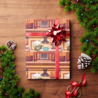 Cute Chef Owl Cooking in Kitchen Wrapping Paper