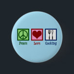 Cute Chef Peace Love Cooking Utensils 6 Cm Round Badge<br><div class="desc">Peace Love Cooking. A cute chef gift for a meal cook featuring a peace sign,  heart,  and cooking utensils like a spatula and a wisk.</div>