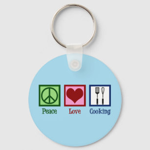 Cute Chef Peace Love Cooking Utensils Key Ring