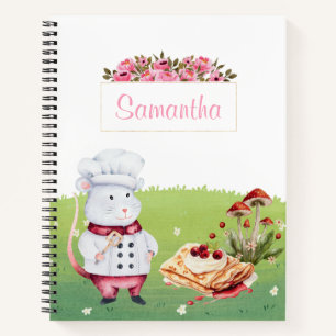 Cute chef watercolor floral personalised cookbook notebook