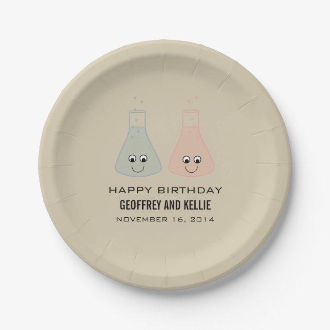 Cute Chemistry Birthday Paper Plates (Front)