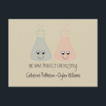 Cute Chemistry Save the Date Postcard<br><div class="desc">Fun and absolutely adorable Cute Chemistry Save the Date Postcard featuring a quirky pair of lab beakers in light blue and light pink. This whimsical science themed design is perfect for the couple who wants their playful and fun personalities to shine through with a unique and memorable save the date!...</div>