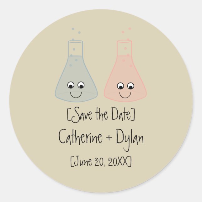 Cute Chemistry Save the Date Stickers (Front)