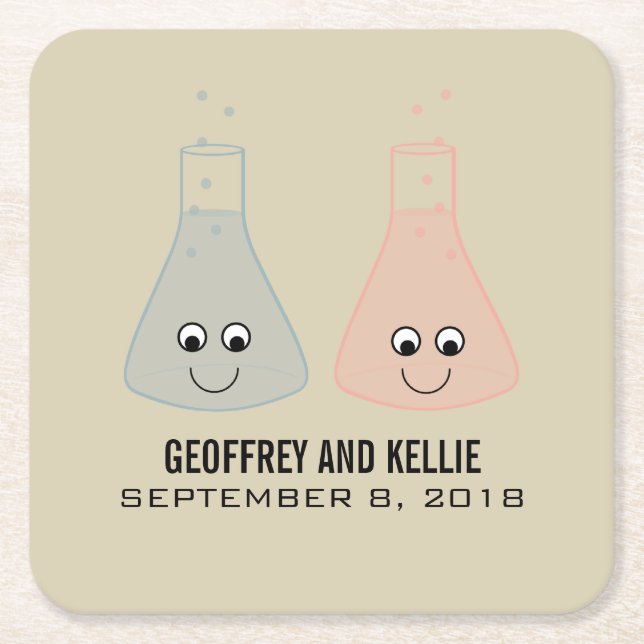 Cute Chemistry Wedding Paper Coasters (Front)