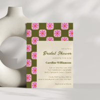 Cute Chequerboard Flower Green Pink Bridal Shower