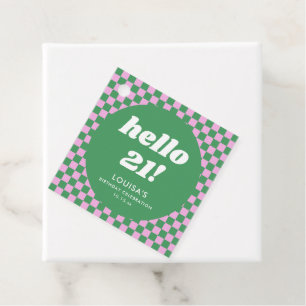 Cute Chequerboard Pink Green 21st Birthday Custom Favour Tags