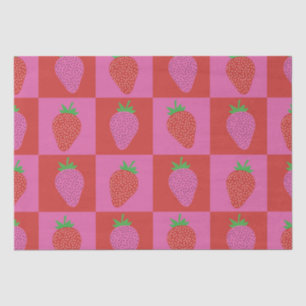 Cute Chequered Pink and Red Strawberries Pattern Tissue Paper