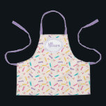 Cute Cherries and Candy Pattern | Purple Apron<br><div class="desc">This cute personalised apron features a colourful pattern of cherries and candies. Simply customise it with the receiver's name for a beautiful,  unique gift!  Great idea for the young baker,  chef,  or artist!</div>
