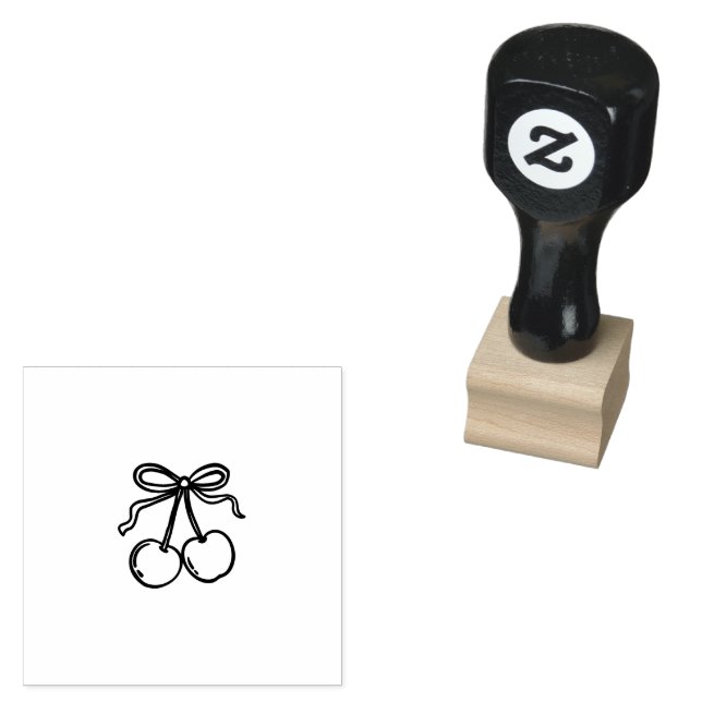 Cute Cherries Bow Line Art Rubber Stamp (Stamped)