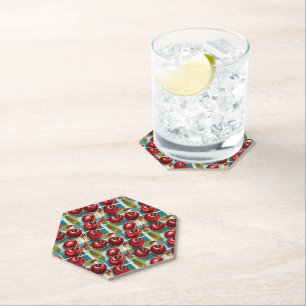 Cute Cherries Chequered Plaid Pattern  Paper Coaster