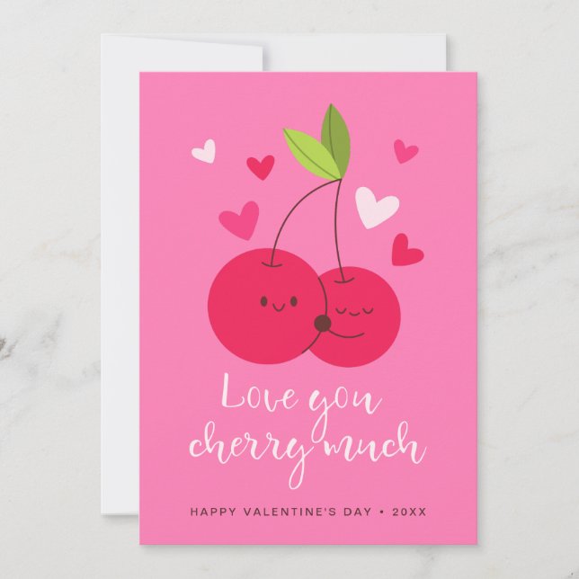 Cute Cherries Love Hearts Valentine's Day Holiday Card (Front)
