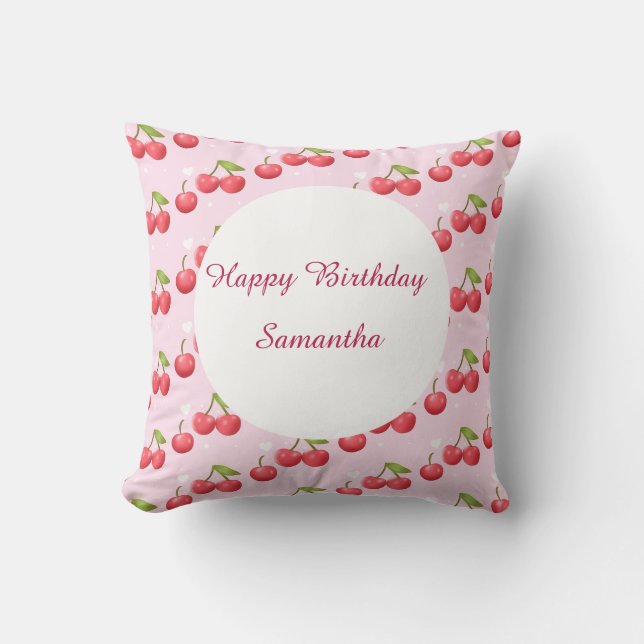 Cute Cherry 1st Birthday Party Cushion (Front)
