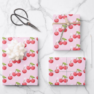 Cute Cherry 1st Birthday Party Wrapping Paper Sheet