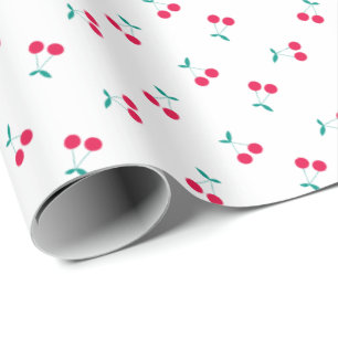 Cute Cherry Aesthetic Cherries Pattern White Wrapping Paper