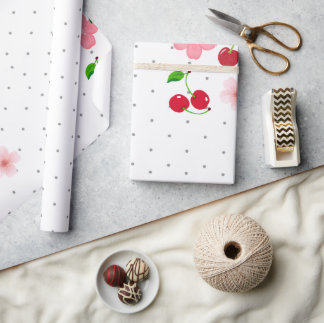 Cute Cherry and Blossom Pattern Wrapping Paper