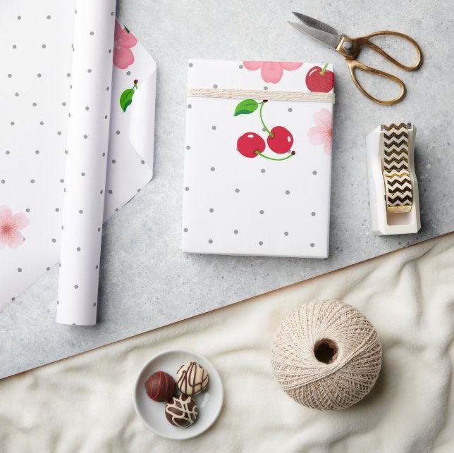 Cute Cherry and Blossom Pattern Wrapping Paper (Crafts)