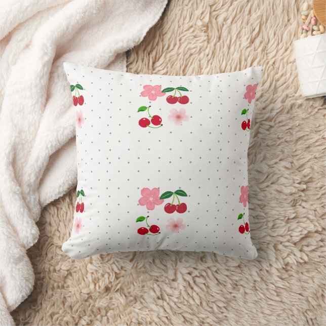 Cute Cherry and Blossom Pattern Wrapping Paper Cushion (Blanket)