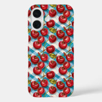 Cute Cherry and Blue Plaid Pattern