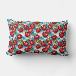 Cute Cherry and Blue Plaid Pattern  Lumbar Cushion