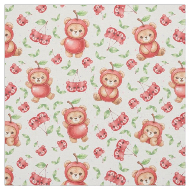Cute Cherry Bear and Fruit Seamless Pattern Fabric (Swatch)