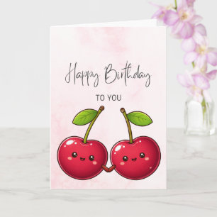 Cute Cherry Birthday Card – Kawaii Happy Birthday 