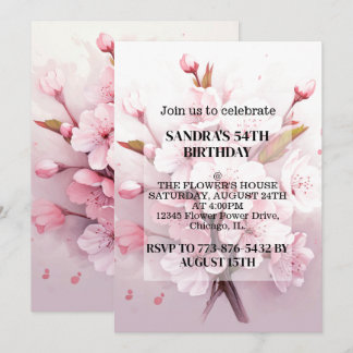 Cute Cherry Blossoms Birthday Party Invitations