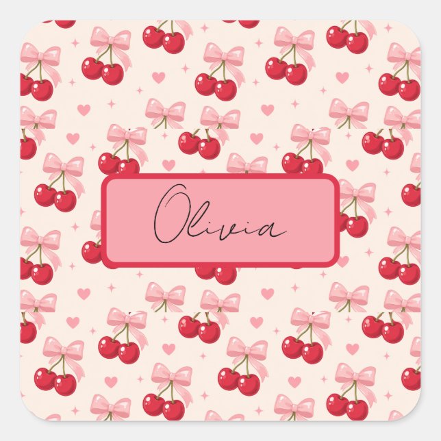 Cute Cherry Bow Coquette Stickers (Front)