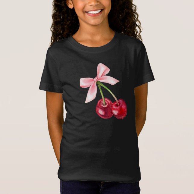 Cute Cherry & Bow Graphic T-Shirt (Front)