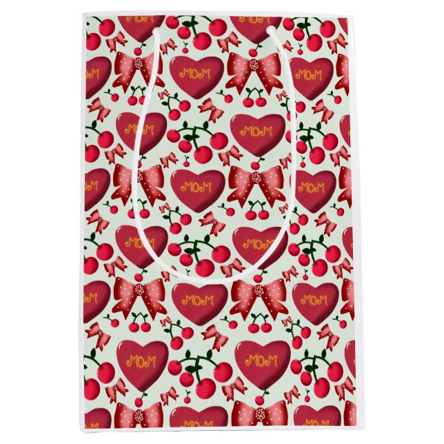 Cute Cherry Bow Mum Pattern Mother's Day Aesthetic Medium Gift Bag (Front)