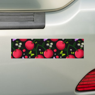 Cute Cherry Butterfly Pattern, Glossy Kawaii Fruit Bumper Sticker