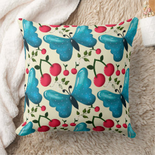 Cute Cherry Butterfly Pattern, Glossy Kawaii Fruit Cushion